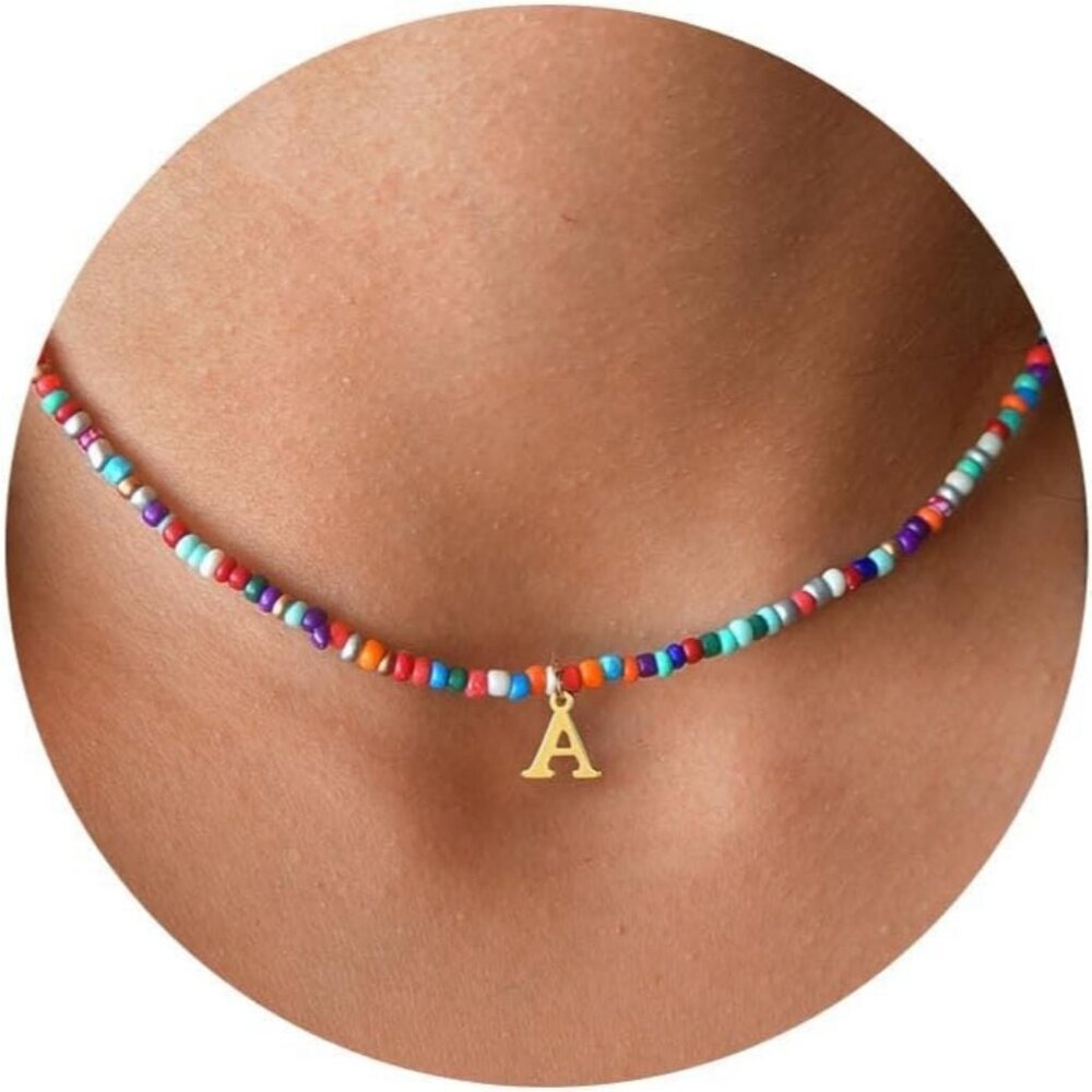 Christmas Gifts for Teen Girls Beaded Initial Necklace A Choker Birthday Jewelry